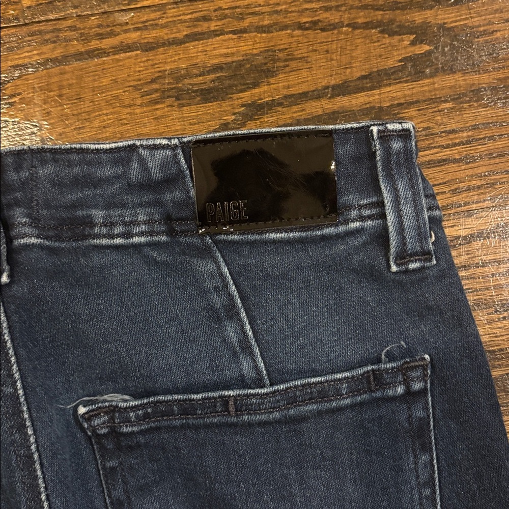 PAIGE Dark Wash Split-Hem High Rise Laurel Canyon Flare Jeans - Picture 6 of 6